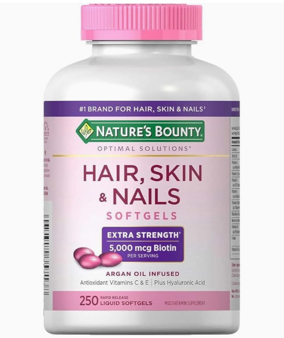 Natures Bounty  Cápsulas de Biotina 5000mcg para el cabello,  piel y uñas | 250 cápsulas blandas