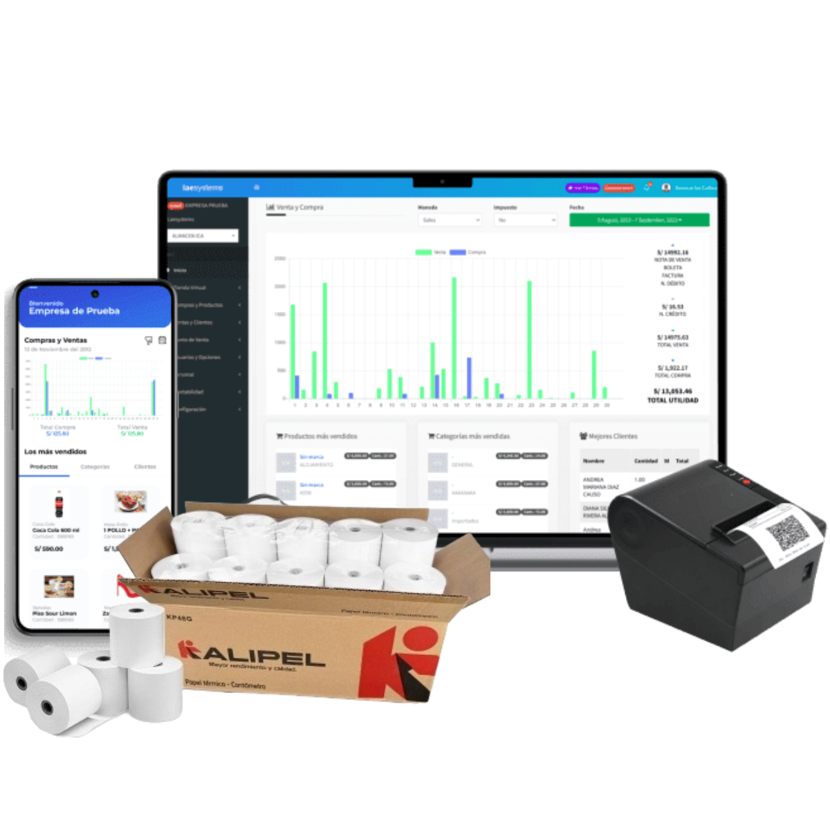 Punto de Venta + Impresora 80 mm USB + 10 rollos térmicos + Tienda online