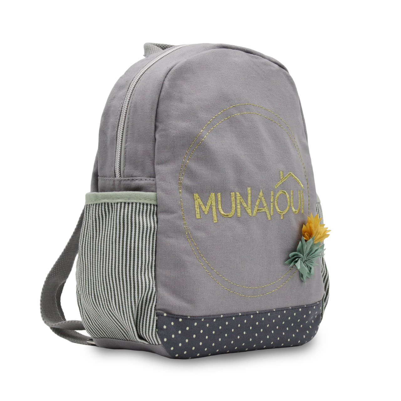 Mochila Pequeña con Flores Color Beige de lona algodonada MUNAIQUI