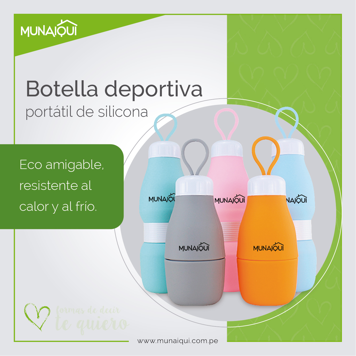 BOTELLA DEPORTIVA PORTÁTIL DE SILICONA COLOR ROSADO, 520ML MODELO MSC020