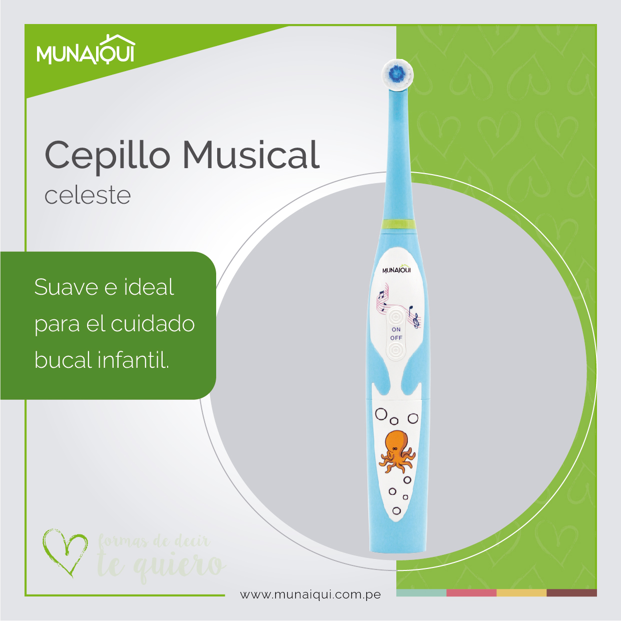 CEPILLO MUSICAL GIRATORIO PARA NIÑOS, COLOR CELESTE