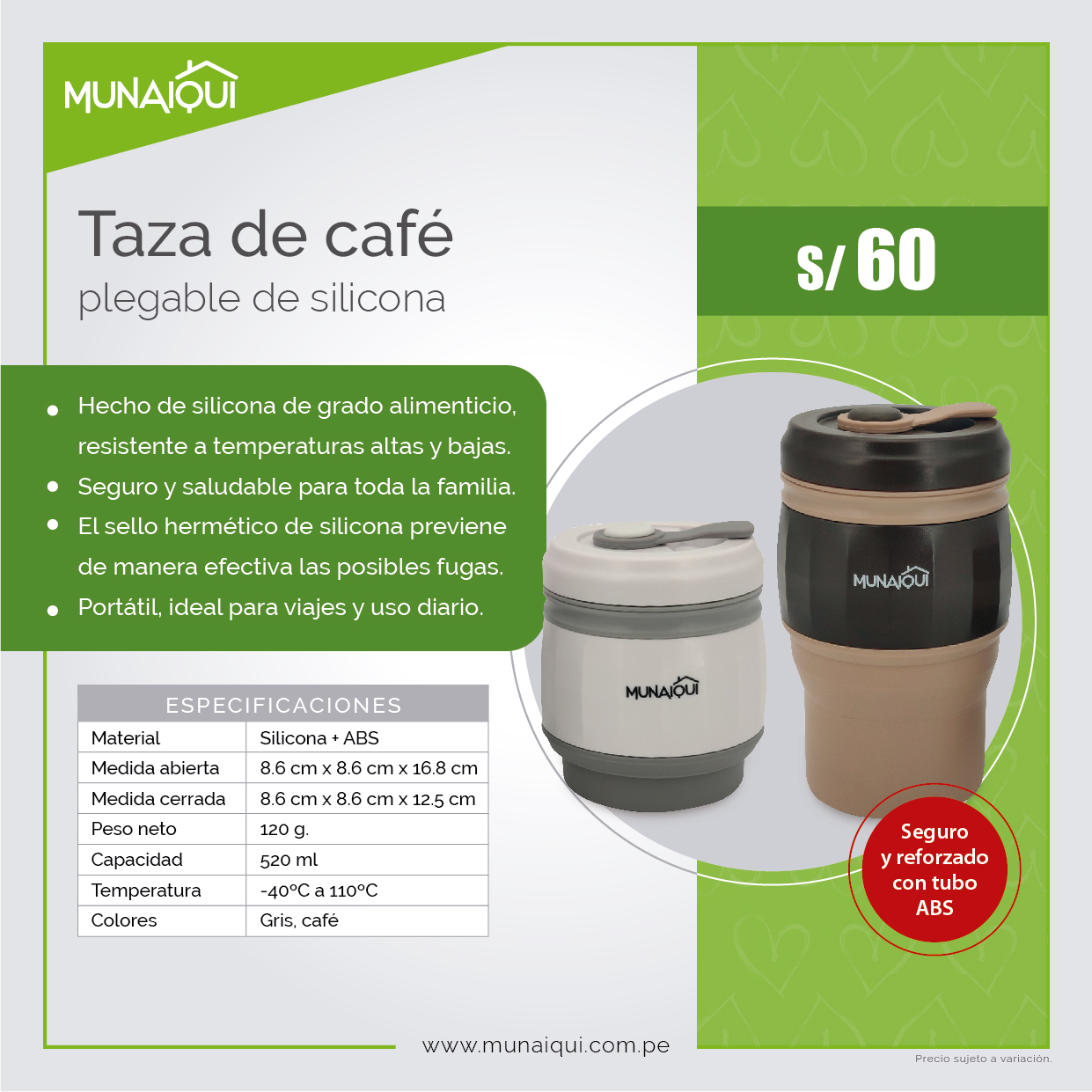TAZA DE CAFÉ, DE SILICONA PLEGABLE, COLOR CAFE