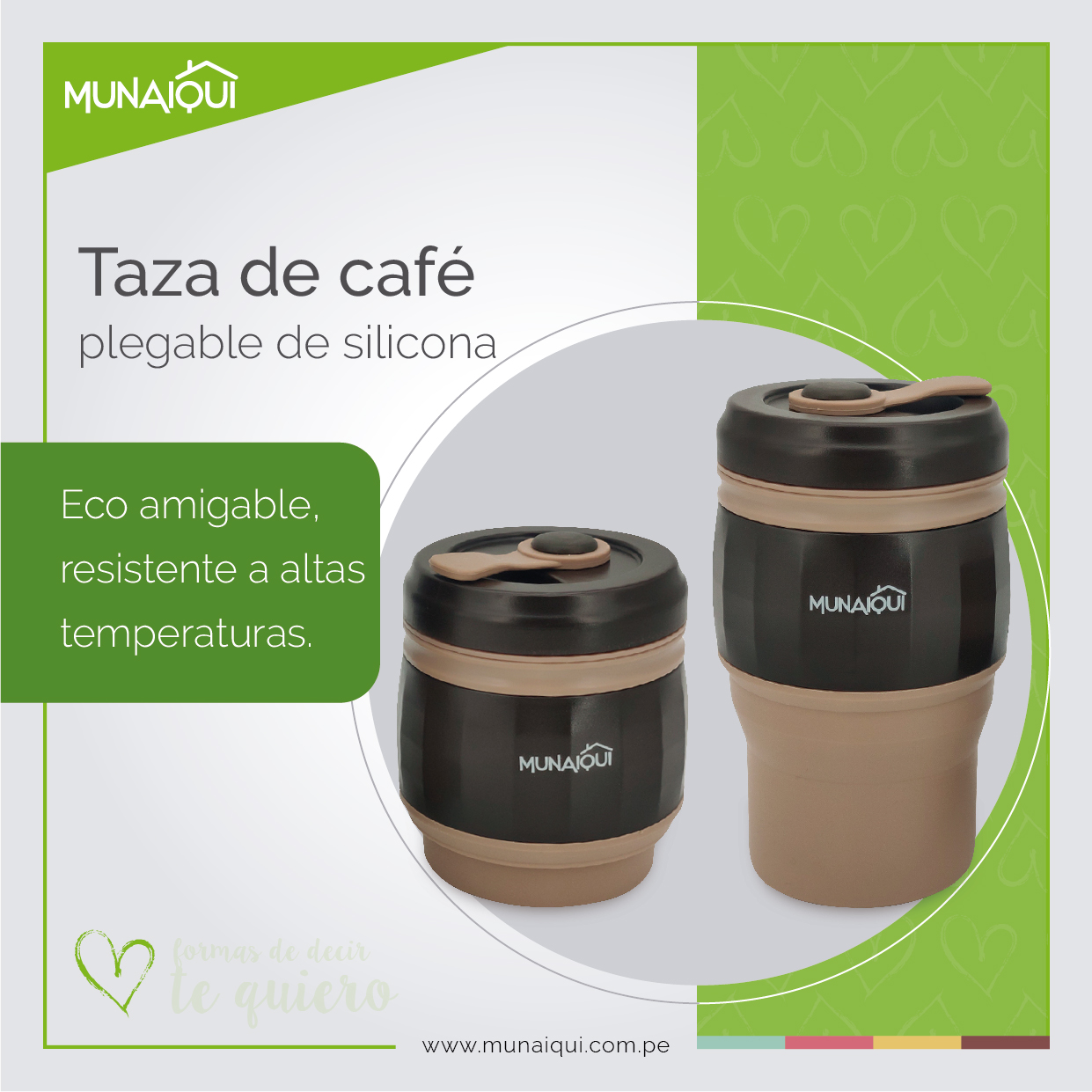 TAZA DE CAFÉ, DE SILICONA PLEGABLE, COLOR CAFE