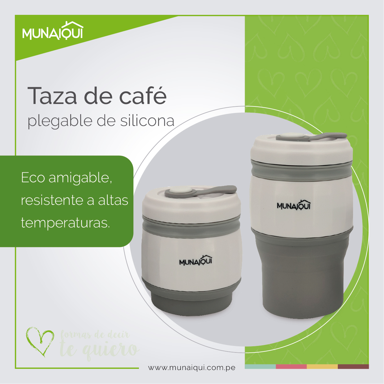 TAZA DE CAFÉ, DE SILICONA PLEGABLE, COLOR GRIS
