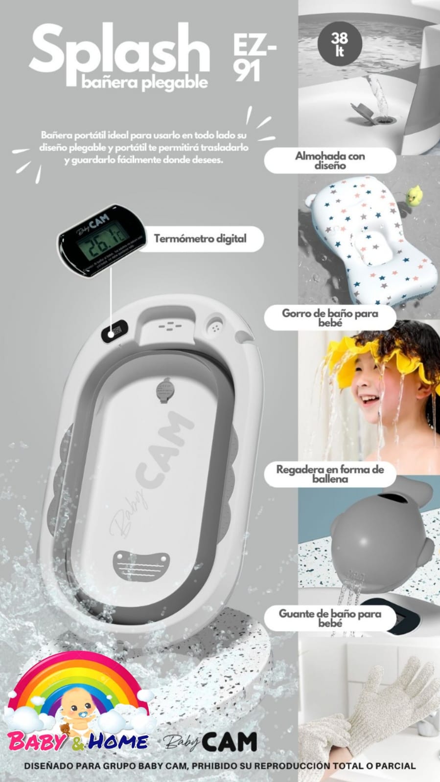 TINA PLEGABLE CON SENSOR PLOMO- BABY CAM