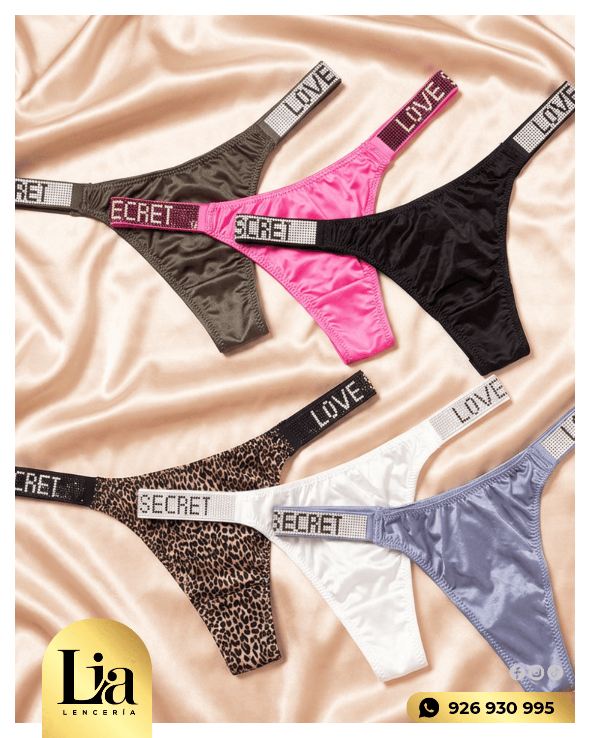 SET x3 - Calzones Semi Hilo LOVE SECRET Satín con pedrería - Color RANDOM