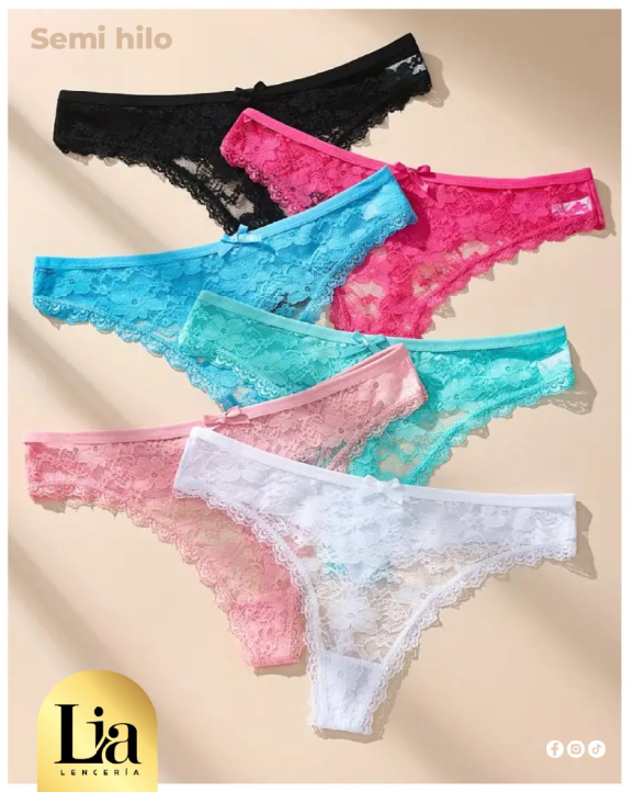 SET x3 - Calzones Semi Hilo Encaje - Color RANDOM