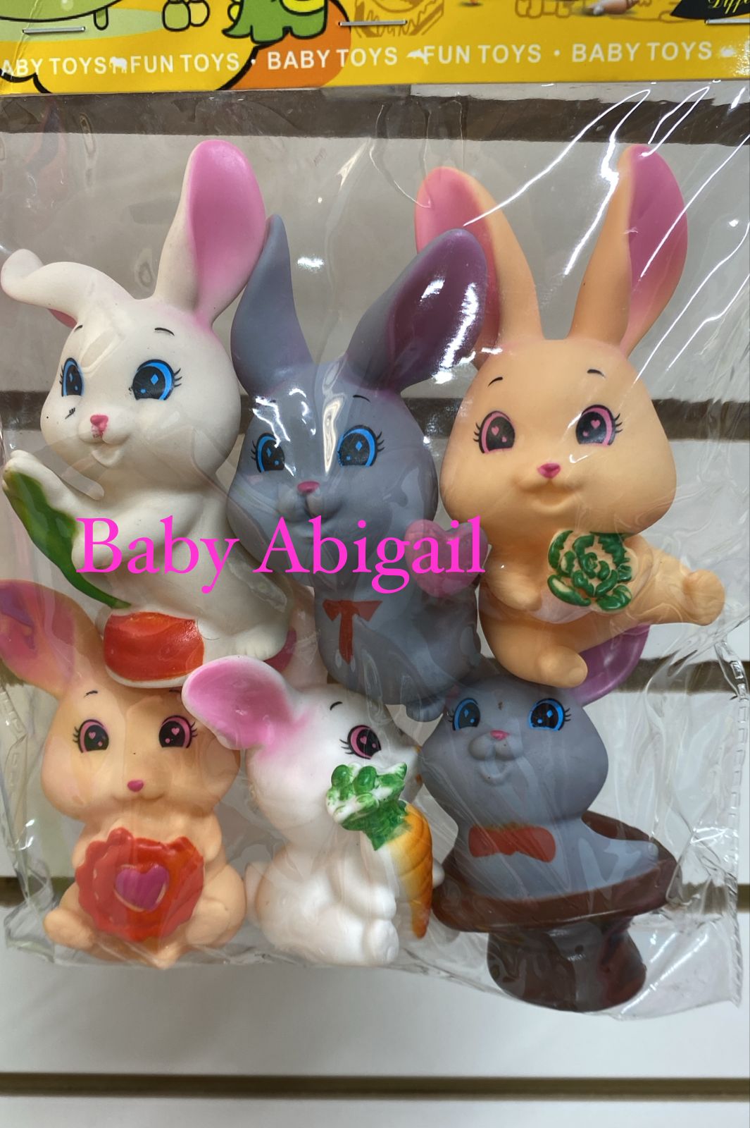 TOYS CONEJOS X 6PCS , MATERIAL JEBE FLEXIBLE 